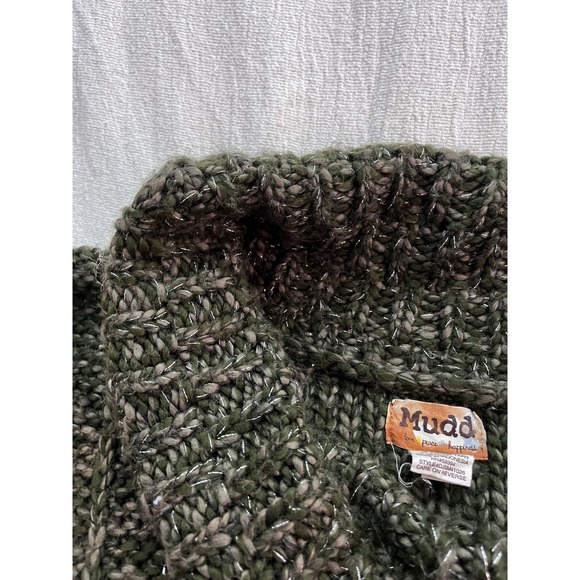 Mudd Open Knit Sweater Juniors Large Short Sleeve Green Shimmer Cowl Neck Y2K - Picture 16 of 16